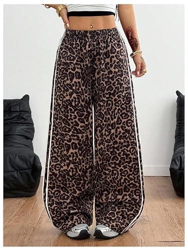 GORGLITTER Women's Leopard Cheetah Print Pants Baggy Wide Leg Low Rise Striped Flare Y2k Sweatpants Trousers thumbnail 4