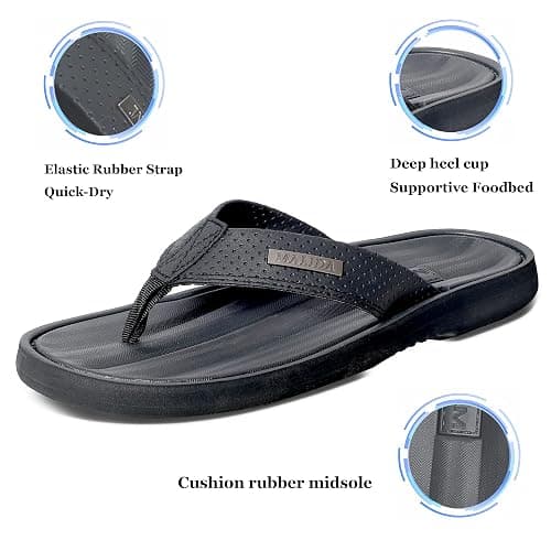 MALIDA Mens Flip Flops Non-Slip Bathroom Shower Shoes Waterproof Cushion foam Indoor and Outdoor Thong Sandals thumbnail 3