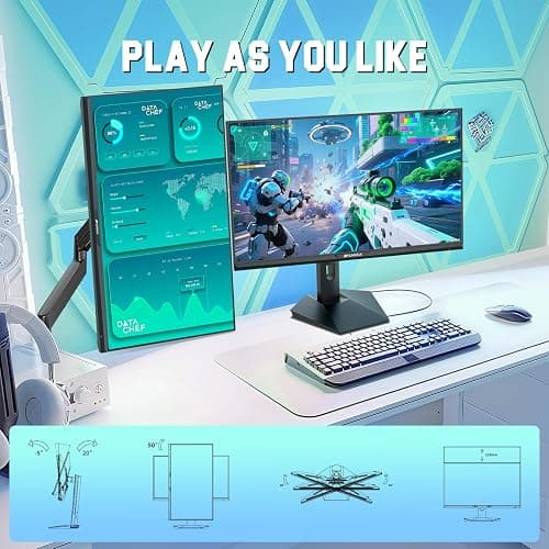 SANSUI Gaming Monitor 27" 1440P 200Hz 180Hz WQHD 2560×1440-AMD FreeSync 1ms DCI-P3 95% Fast IPS Computer Monitor,Height Adjustable Vertical/Horizontal Rotating, 2×DisplayPort/HDMI 丨HDR丨Low Motion Blur thumbnail 7