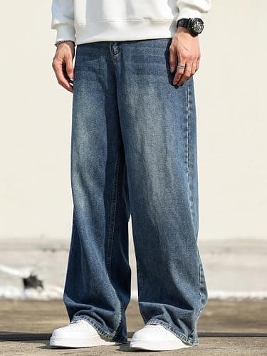 DFGIGT Men's Baggy Hip Hop Jeans Wide Leg Skater Denim Pants Casual Loose Fit Long Trousers Streetwear thumbnail 5