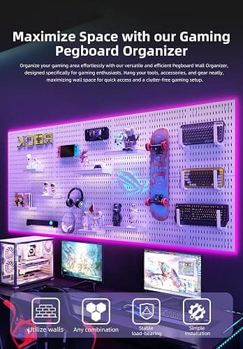 EVDBOBO Wall Organizer Peg Board - Elevate And Declutter Your Gaming And Office - Create A Perfectly Structured Space(Black) thumbnail 4