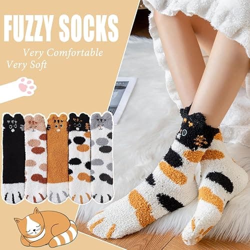 Ginmewrae Women Fuzzy Socks Cozy Soft Fluffy Cute Animal Slipper Socks Sleeping Warm Socks Christmas Gift for Girls thumbnail 2