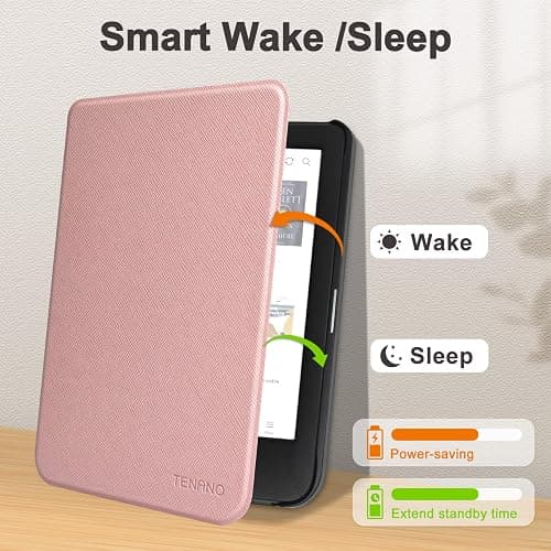 Tenano Case for 6" Kobo Clara Colour | BW | 2E, Slim Protective Cover with Auto Sleep/Wake, Rose Gold thumbnail 4