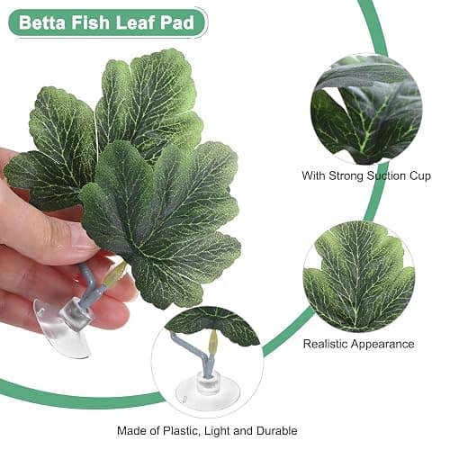 M METERXITY 2-Pack Betta Fish Leaf Pad, Hammock Plant Leaf Pad, Realistic Resting Fish Rest Bed for Fish Tank Decorations/Aquarium Accessories/Spawning Grounds [Green, Grape Leaves-Shaped] thumbnail 3