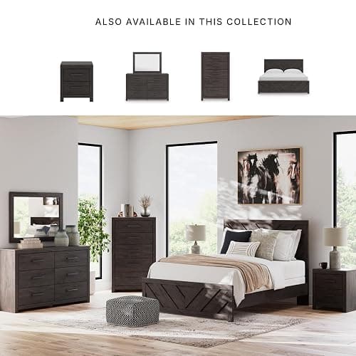Signature Design by Ashley Prendonea Casual 2-Drawer Nightstand for Bedroom, Wood, Large Handles with Dark Finish, Framed Drawer Fronts, Smooth-Gliding Drawers, 24.41" High, Gray thumbnail 5