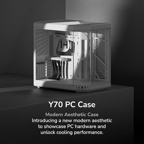 Hyte Y70 Modern Aesthetic Gaming PC Case - Panoramic Glass | High-Airflow Design | Cable Management | Dual Chamber ATX Mid-Tower Chassis | 10 Fan Capacity | Luxury PCIe 4.0 Riser Cable - Snow White thumbnail 2
