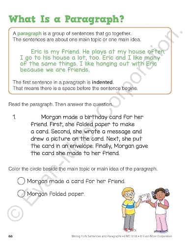 Evan-Moor Writing FUN Sentences and Paragraphs: Grades 1-3, Writing Basics for Kids, Practice, Subject and Predicate, Topic Sentences, Supporting Details, Closing Sentences, Workbook thumbnail 6