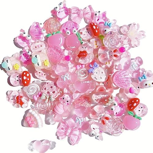 FULUSODO 60pcs Cute Set, Pink Flat Back Bulk Mixed Resin Set Ornament Scrapbooking thumbnail 5