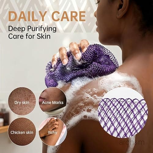 ARCH&M African Net Sponge Authentic 2 Pack - 53" Extra-Long Body Scrubber for Women and Men Daily Use Body Care, Shower Loofah Exfoliating Bath Sponge, Travel Portable Bath Accessories Gifts thumbnail 3