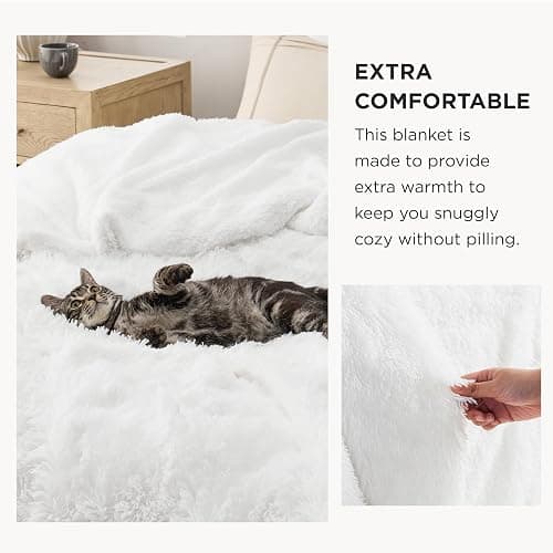 Bedsure GentleSoft Fluffy White Blankets Queen Size for Bed, Thick Sherpa Faux Fur Fleece Fuzzy Plush Winter Warm Heavy Soft Queen Blankets, Bedroom Decor White Gifts Cozy Gifts for Women Men, 90x90 thumbnail 3