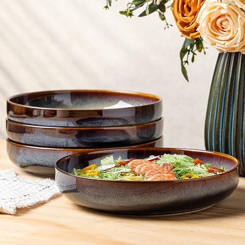 theterra 8.5'' Ceramic Pasta Bowls, Salad Bowls Set of 4, Stoneware Serving Bowls for Fruits, Noodle, Dinner, House-warming Wedding Present, Coca Mocha - Image 1