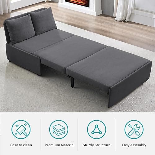 BALUS 43"W Twin Pull Out Sofa Bed Sleeper Couch with Pullout Beds, 2 in 1 Convertible Linen Sleepers Sofa Single Chair with Pillows and 3.9" Foldable Mattress for Small Space Apartment Loft, Dark Grey thumbnail 7
