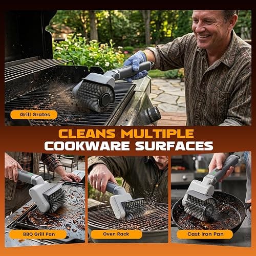 MulWark Electric Grill Brush, BBQ Electric Grill Cleaner with 2 Heads, 480RPM Cordless Motorized Cleaner, 5200mAh Grill Cleaner for Outdoor Grill 6-Piece Kit with Degreasing Pad and Glove thumbnail 9