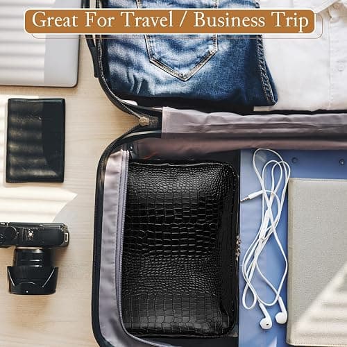 ZQQZAN Travel Makeup Bag - Large Capacity Cosmetic Bag with Makeup Brush Bag, Leather Makeup Travel Case Open Flat Makeup Case, Cute Makeup Organizer Bag for Women Girls, Black thumbnail 7