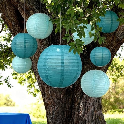 20Pcs Teal Paper Lanterns Decorative, 6"8"10" Blue Hanging Round Paper Lanterns Decorative for Bridal Shower Baby Shower Engagement Wedding Birthday Party thumbnail 4
