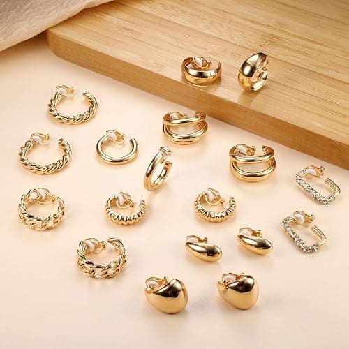 YADOCA 9 Pairs Gold Clip on Earrings for Women 14K Gold Plated Waterdrop Chunky Clip on Hoop Earrings No Piercing Fake Earrings Set thumbnail 7