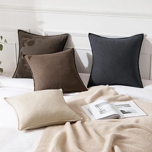 MIULEE Decorative Linen Pillow Covers 18x18 Inch Coffee | Boho Farmhouse​ ​Fall Autumn Couch Throw Pillows for Bed, Pack of 2 Accent Modern Pillowcases, Sofa Livingroom Home Decor thumbnail 4