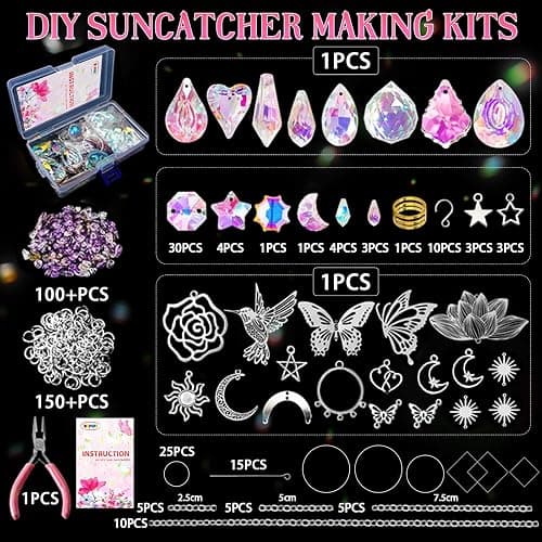 HAPGFS DIY Suncatcher Kit, 411pcs Art and Crafts Rainbow Maker for Adults Sun Catchers Making Supplies Hanging Prism Sun Catcher with Crystals Indoor Outdoor Garden Party Decor Silver thumbnail 3
