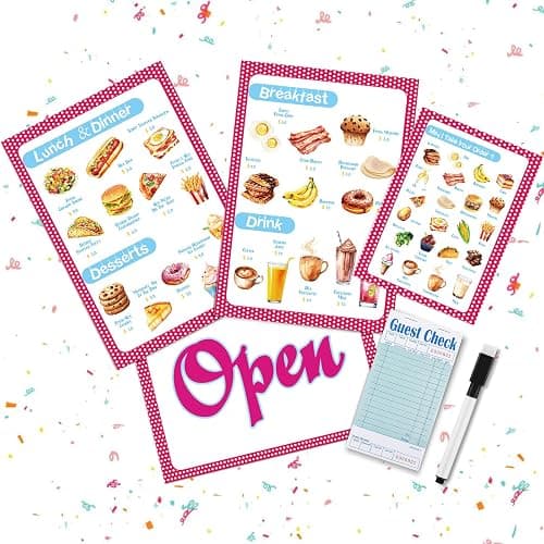 Yinkin 6 Pcs Pretend Restaurant Menu for Kids Restaurant Order Pads Erasable Pen Food Diner Play Set for Kids Toddler Role Play Accessories - Image 1