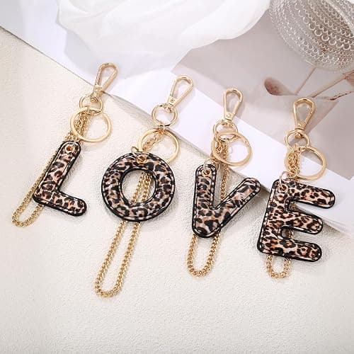 Winssigma Leopard Letter Keychain for Women, PU leather Initial Letter Keyring Keychain Accessories Purse Handbags Charm thumbnail 7