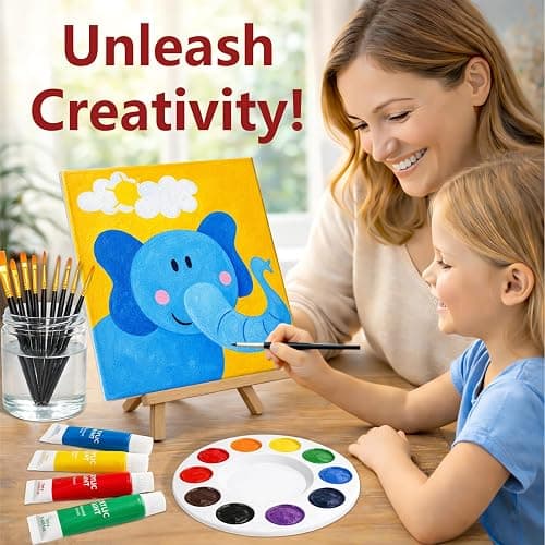 MISUMISO Acrylic Paint Kit for Beginners, 24 Colors Complete Painting Set with 4 Canvas Panels, 10 Brushes, Wooden Easel, Palette & Art Supplies, All-in-One Paint Set for Adults & Teens thumbnail 2