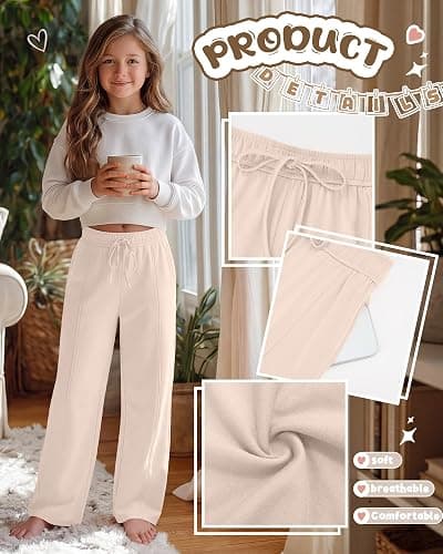 JoyMotion Girls' Wide Leg Sweatpants Kids Baggy Open Bottom Casual Pants Drawstring Waist Yoga Trousers with Pockets 5-14Y thumbnail 5