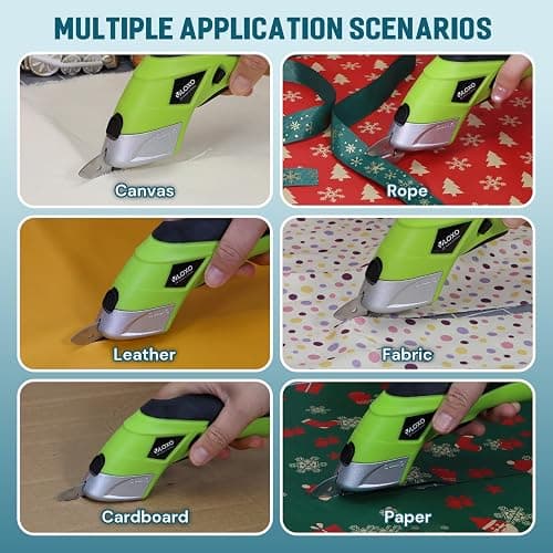 Cordless Electric Scissors, VLOXO Cardboard Cutter Electric Fabric Scissors with Blades Rechargeable Powerful Fabric Cutter for Crafts Leather Carboard Carpet Plastic Felt with Case Green thumbnail 3