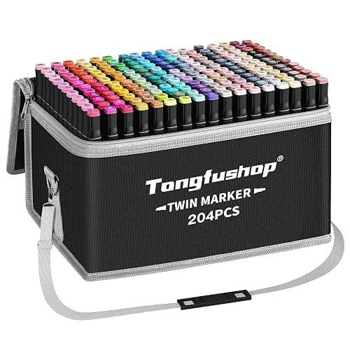 Tongfushop 204 Colored Marker Set, Colouring Pens for Adults, Dual Tip Art Alcohol Markers, Permanent Felt Tip Pens for Drawing, Sketching, Anime, Manga, Fun doodling with Carrying Case & Storage Base - Image 1