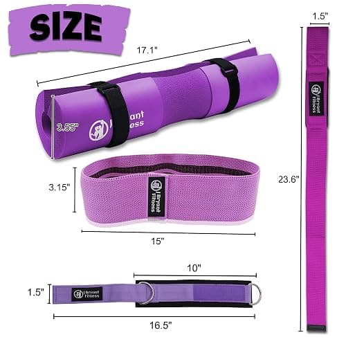 J Bryant Barbell Pad Set for Squats Bench Press Workout, Including Thick Cushioned Hip-Thrusts Pad with Carry Bag, Weight Lifting Straps, Hip Resistance Band and 2 Ankle Straps for Cable Machines thumbnail 2