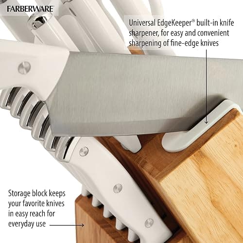 Farberware Edgekeeper Triple Riveted Knife Block Set with Built in Sharpener, 14-Piece, White - White - Natural Wood Block thumbnail 7