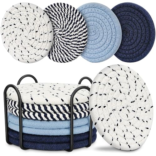Blue Coaster, Drink Coasters, 8 PackCup Coasters, Kitchen Table Decor, Table Decor for Living Room, Bar Accessories for The Home Bar Set, Coaster Set for Wooden Tabletop Protection Table - Image 1