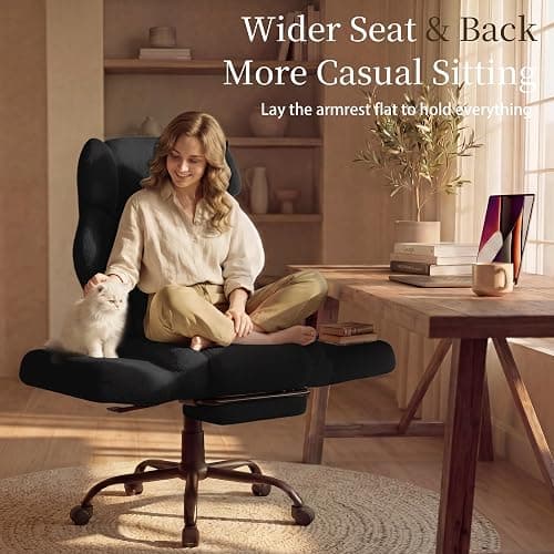 Office Chair with Flip Armrests,Big and Tall Office Chair with Foot Rest,Extra Wide Seat & Lumbar Pillow,Ergonomic Computer Gaming Chair,Comfy Criss Cross Chair for Pets Sitting,Teddy Fleece,Black thumbnail 5