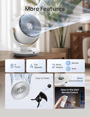 DREO Fan for Bedroom, Desk Air Circulator Fans with Remote, 11 Inch Table Fan for Whole Room, 65ft Powerful Airflow, 120° Vertical Manual and 90° Oscillating, 4 Speeds, 8H Timer, 25dB Quiet, Home thumbnail 7
