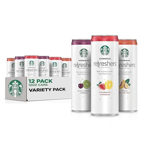Starbucks Refreshers, 3 Flavor Variety Pack (Peach,Cherry, Stw Lmd), 12 Ounce Sleek Cans (Pack of 12) - Image 1
