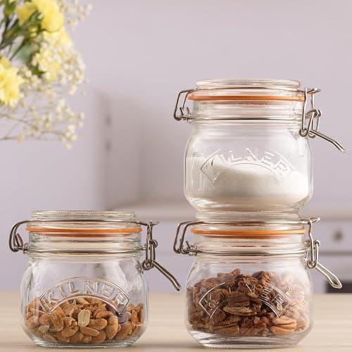 Kilner Set of 3 Round Clip Top Jars 0.5 Litre (3 x 500ml) Airtight Glass Storage Jars for Preserving Jams Dry Foods Reusable thumbnail 2