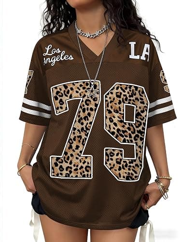 Plameil Jersey Shirts for Women Oversized Graphic Tees Men Y2K Tops V Neck | Short Sleeve, Number Graphic, Football Soccer Shirts, Sporty Style, Cute, Streetwear, Concert Outfits - Image 1
