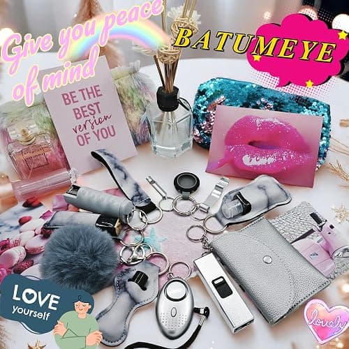 BATUMEYE Gift Keychain Set for Woman with Whistle, Bottle Opener, Card Holder, Wristlet Strap, Travel Bottle Holder thumbnail 2