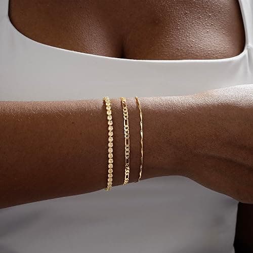 Hergory Gold Bracelets for Women Trendy, Dainty 14K Plated Gold Bracelet Stack Non Tarnish Waterproof Tarnish Free Gold Jewelry Adjustable Paperclip Cuban Beaded Snake Bracelet Set for Gifts thumbnail 4