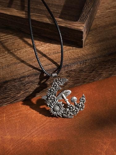 HAQUIL Mushroom Crescent Moon Necklace Simulation Moon Mushroom Pendant Choker for Vegetables Jewelry thumbnail 7