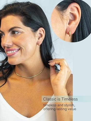 Altitude Boutique 18K Small Gold Hoop Earrings For Women | Gold Plated Thin Tube Earrings | Lightweight, Hypoallergenic Chunky Gold Open Hoops (Gold, Silver) thumbnail 6