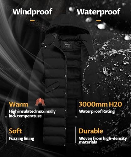 CREATMO US Men's Long Winter Coat Waterproof Thicken Warm Parka Quilted Insulated Puffer Jacket with Removable Hood thumbnail 4