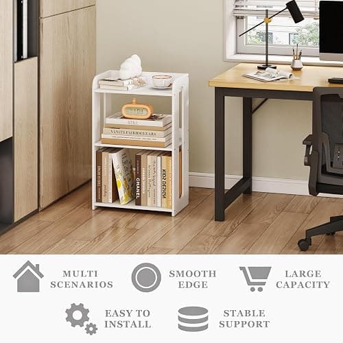 HAYOFAMY 3 Tier End Table Nightstand White, Small Bookshelf with Open Shelf, Narrow Side Table Bedside Table for Bedroom, Living Room, Office, Bathroom thumbnail 5