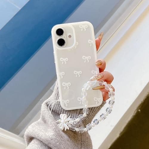 EYZUTAK Case for iPhone 16, Clear Cute Ribbon Bowknot Aesthetic Phone Case with Charm Bracelet Chain Raised Camera Protection Stylish Soft Durable TPU Protective Cover for Women Girls - Yellow thumbnail 2