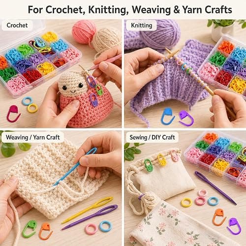 Xenhrun Crochet Stitch Markers Kit: 310pcs Large Locking Crochet Counter Clips & Marker Rings for Crocheting Knitting with Compartment Storage Box - Reusable for 1000+ 0 Snagging 1s Open & Close thumbnail 5