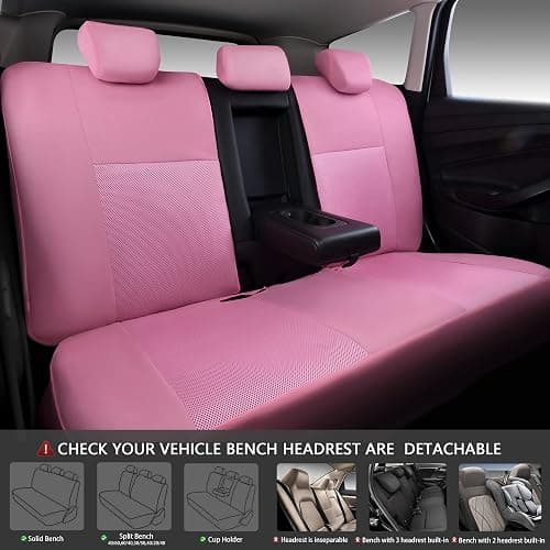 CAR PASS Pink Car Seat Cover Full Sets, Air Breath in Summer Mesh Seat Cover 5mm Sponge Airbag Composite, Cute for Women Girly, Universal Fit SUV, Vans, sedans,Trucks, Automotive Interior All Pink thumbnail 3