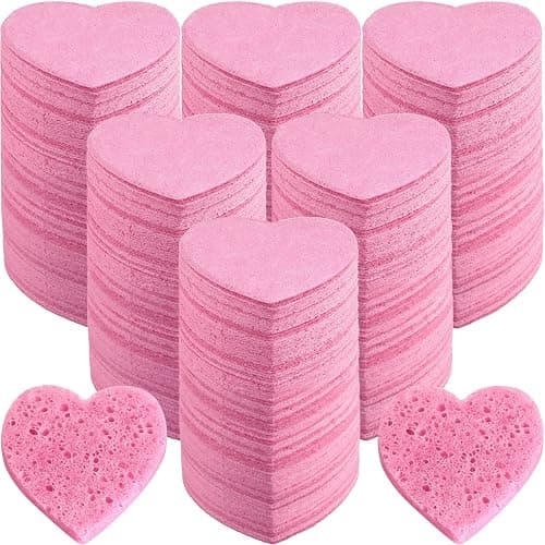 Dandat 300 Count Compressed Facial Sponges Heart Shape Face Sponges for Cleansing Natural Facial Exfoliating Pads for Estheticians(Pink) - Image 1
