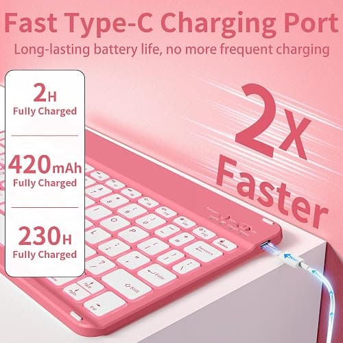 BQDIYOO Case for iPad 11th/10th Generation with Keyboard, 11-inch A16 & 10.9 inch 7 Colors Backlit Wireless Bluetooth Keyboard Case with Pencil Holder, Cover for iPad 11/10 Gen 2025/2022, Red thumbnail 3