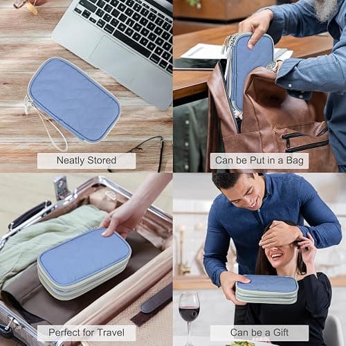 FYY Travel Cable Organizer Pouch Electronic Accessories Carry Case Portable Waterproof Double Layers All-in-One Storage Bag for Cord, Charger, Phone, Pattern Blue thumbnail 7