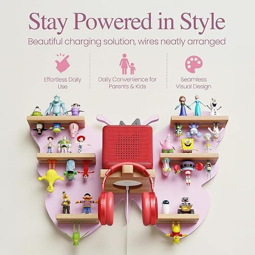 Rylo Collective Tonies Storage Shelf - 30+ Capacity Tonies Shelf Magnetic with Top and Upside Down Magnet Floating Station - Tonie Box Storage for Accessories, Toniebox Character Holder (Butterfly) thumbnail 4