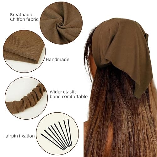 WOVOWOVO 8 Pcs Hair Scarf Headband for Women Girls Non Slip Elastic Boho Triangle Head Scarf Bandana thumbnail 5